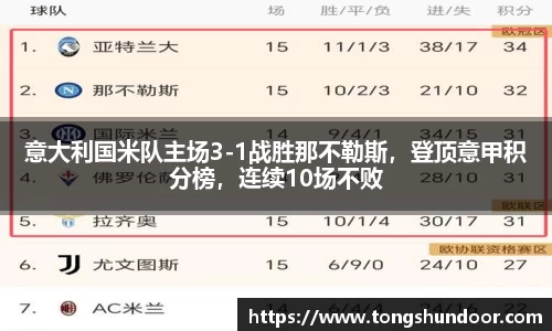 意大利国米队主场3-1战胜那不勒斯，登顶意甲积分榜，连续10场不败